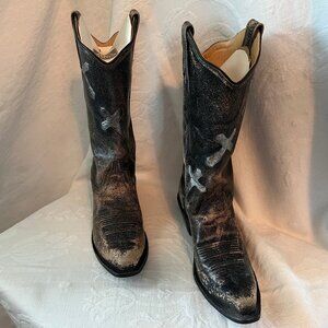 Black Distressed Cross Boots